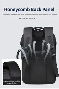 Detail of breathable honeycomb mesh back panel and cushioned straps on business backpack