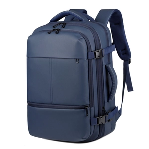Dark blue travel business backpack with waterproof matte finish and laptop compartment