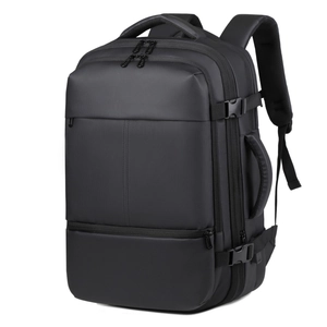 Black large capacity business travel backpack with multi-pocket design and water-resistant fabric