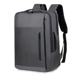 Dark grey business laptop backpack with dual handles and multi-compartment design
