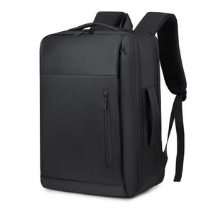 Black business laptop backpack with breathable mesh straps and minimalist texture