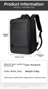 Detailed size chart and dimensions of the waterproof oxford business laptop backpack
