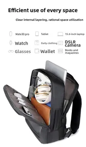 Detailed internal compartments of a large business backpack for 15.6 inch laptop storage