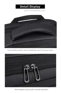 Détail d'un sac à dos en cuir véritable avec poignée épaisse et zip métallique