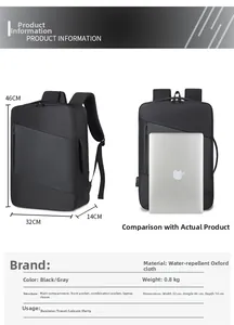 Detailed view of waterproof oxford fabric business backpack with laptop compartment dimensions