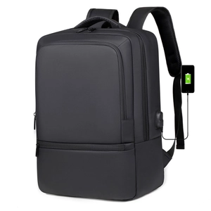 Black business laptop backpack with USB charging port for 15.6 inch computer commuting