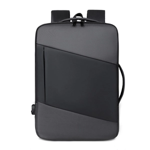 Business laptop backpack with gray-black patchwork, USB port and dual handles for travel