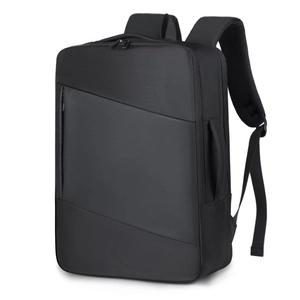 Waterproof black business laptop backpack with ergonomic straps and nylon fabric side view