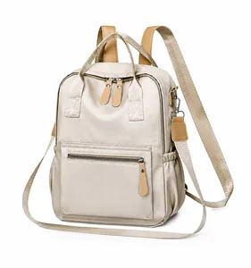Wasserfester beiger Nylon Rucksack mit abnehmbarem Gurt und Multi-Taschen-Design