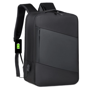 Minimalist black business laptop backpack with external USB charging port and oxford fabric