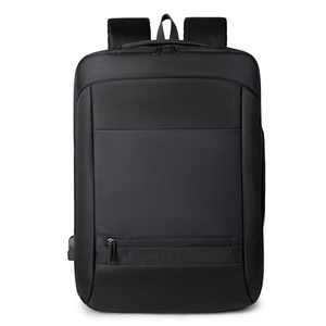 Waterproof black business laptop backpack with USB port and ergonomic wide shoulder straps