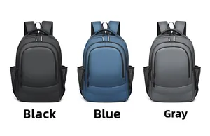 Business backpacks in black, blue, and grey with waterproof fabric and padded handles