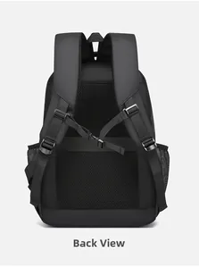 Detail view of breathable honeycomb mesh padding and S-shaped shoulder straps on black backpack