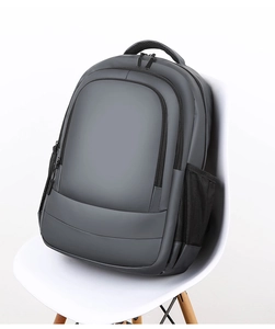 Detail showing high-quality waterproof matte fabric and metal zipper on business backpack