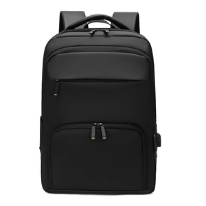 Black expandable business laptop backpack with USB port and waterproof material