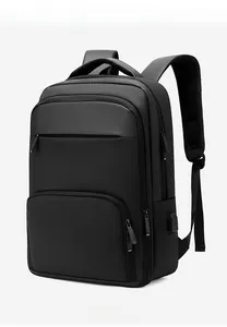 Detail of waterproof business backpack with external USB charging port and breathable straps