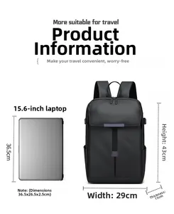 Detail-Größentabelle für wasserabweisenden Business-Rucksack mit 15,6-Zoll-Laptopfach