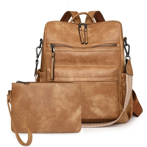 Conjunto de Mochila de Cuero PU Retro de Gran Capacidad para Mujer Con Bolso de Mano Moda Vintage Bolsa de Viaje