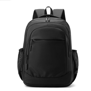 Front view of black business laptop backpack with waterproof fabric and padded straps