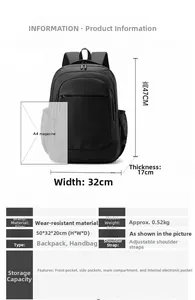 Detailed dimension chart showing 47x32x17cm capacity for this black business laptop backpack