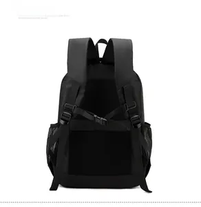 Ergonomic back view of a black backpack with breathable mesh and padded shoulder straps