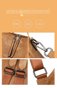 Detalle de herrajes de alta calidad en mochila de cuero marrón retro con doble cremallera