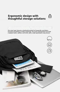 Internal view of the large capacity laptop backpack showing organized storage and compartments