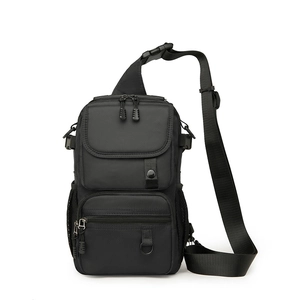 Waterproof black tactical backpack for travel and hiking with multi-pocket storage