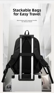 Business laptop backpack featuring a trolley sleeve for securing on suitcase handles