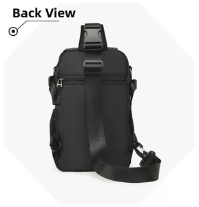 Rear view of waterproof nylon sports backpack showing zipper pocket and buckle detail