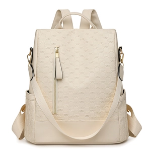 Waterproof off-white anti-theft backpack for women with geometric embossed texture