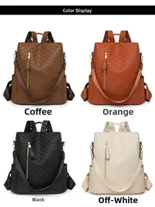 Detailed color display of women's anti-theft backpacks in coffee orange black and beige