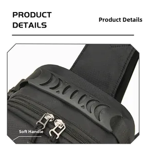 Close-up of durable rubber handle and double metal zippers on waterproof black backpack