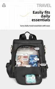 Interior view showing the large capacity of a black waterproof travel backpack for women