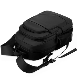 Large capacity black business laptop backpack with multiple zipper compartments and mesh side pockets