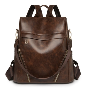 Women Large Capacity PU Leather Backpack Vintage Anti-theft Travel Shoulder Bag Two-Way Multi-functional Urban Fashion Daypack