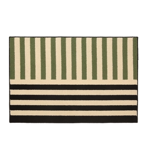 Nordic absorbent bath mat with green and black striped tufted pattern for entryway