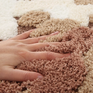 Nordic irregular moss carpet with thick plush fibers showing soft rebound under hand pressure