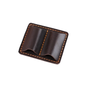 Dark brown crazy horse leather double pen sleeve with orange contrast stitching