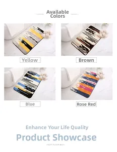 Collage of non-slip floor mats in yellow, brown, blue and rose red for bathroom use