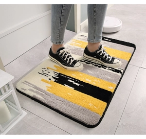 Close-up of thick flocked geometric rug with anti-slip backing for modern living room