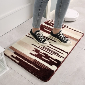 Plush thickened geometric stripe rug for bedroom with non-slip backing and soft texture