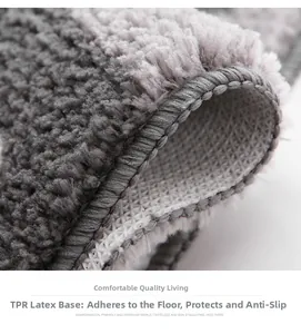 Macro view of grey flocked bath mat showing thick plush fibers and non-slip TPR backing