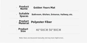 Polyester rug product specifications showing sizes 40x60cm and 50x80cm in minimalist layout