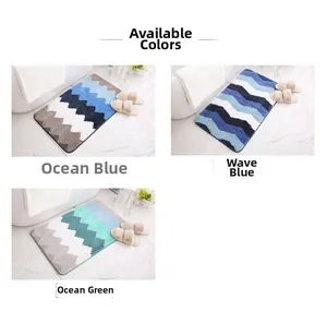 Détails des tapis de bain antidérapants avec motifs à vagues et zigzags en bleu et vert