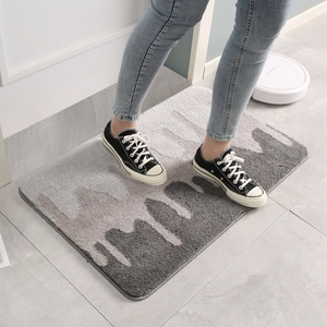 Thick non-slip bathroom rug with grey and beige abstract pattern for home decor