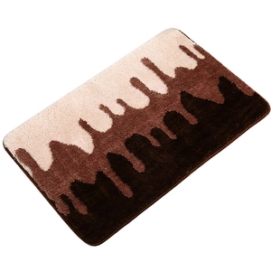Thick non-slip bathroom mat with modern brown and beige gradient wave pattern