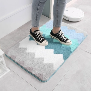 Tapis de bain absorbant avec motif de vagues bleues et dossier antidérapant pour maison