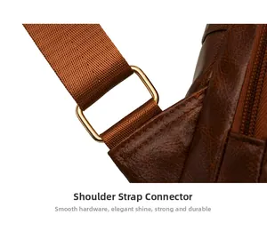 Detail of lychee pattern PU leather bag with gold metal hardware and nylon strap
