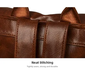 Macro view of neat stitching and durable strap texture on a brown PU leather bag